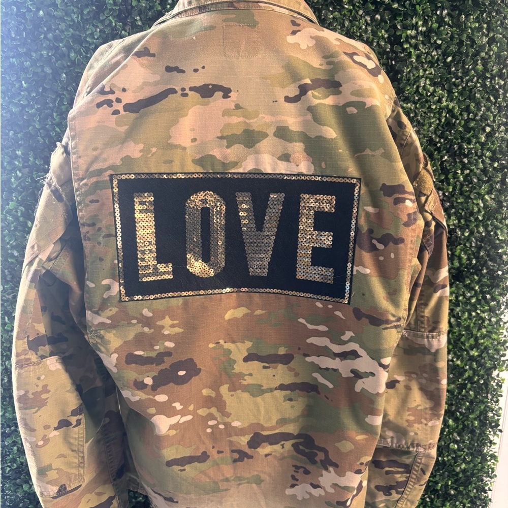 Camo Jacket with 'LOVE' Sequin Patch